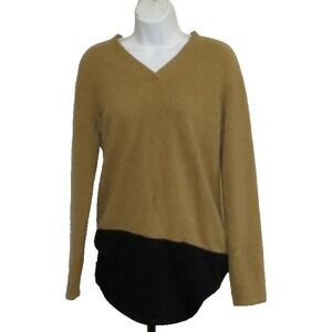 Womens Evelyn Grace Cashmere Long Tan & Black Pullover Sweater XL